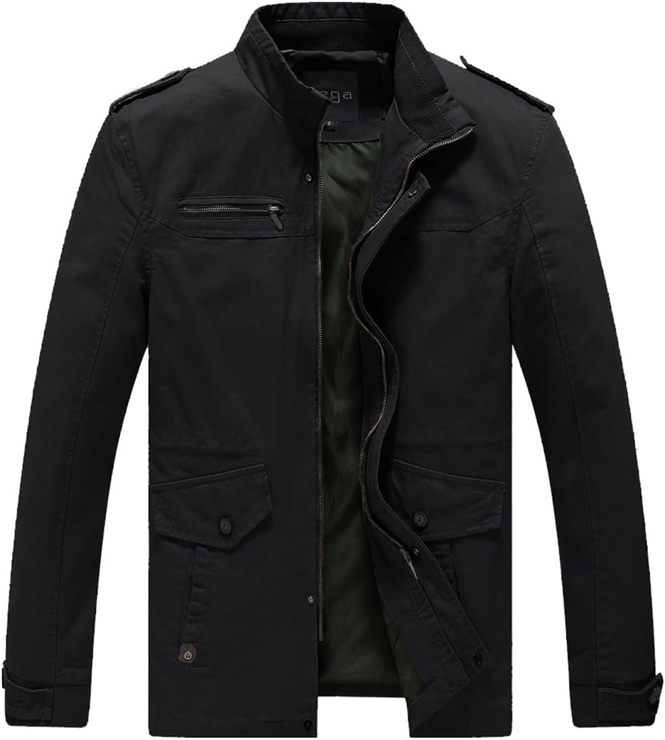 Lega Mens Casual Thick Jacket Cotton Stand Collar Outerwear Black, US XL
