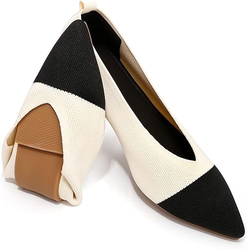 Slocyclub Zapatos planos para mujer, zapatos de ballet clásicos con punta puntiaguda, textura de punto, leopardo negro, cómodos, puntiagudos,