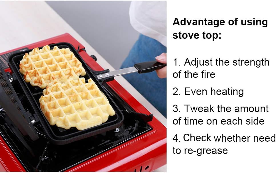 Baffect Non-stick Cast Aluminum Stovetop Waffle Iron, 8.7 Inches Camping Waffle Maker Pan, Portable Stove Top Aluminum Waffle Maker Pan for Family Breakfast Baking