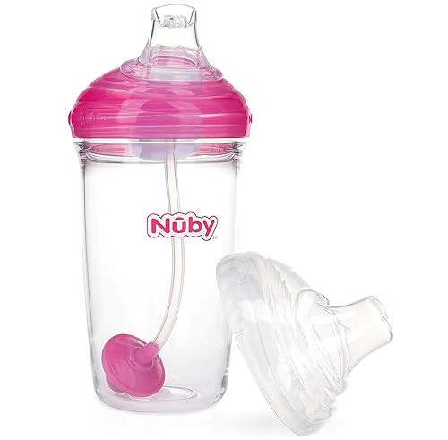 Miniatura 2 de Nuby Tritan - Vaso entrenador antiderrames con boquilla de silicona y popote con peso 360 con cubierta higiénica, 0.3 fl oz