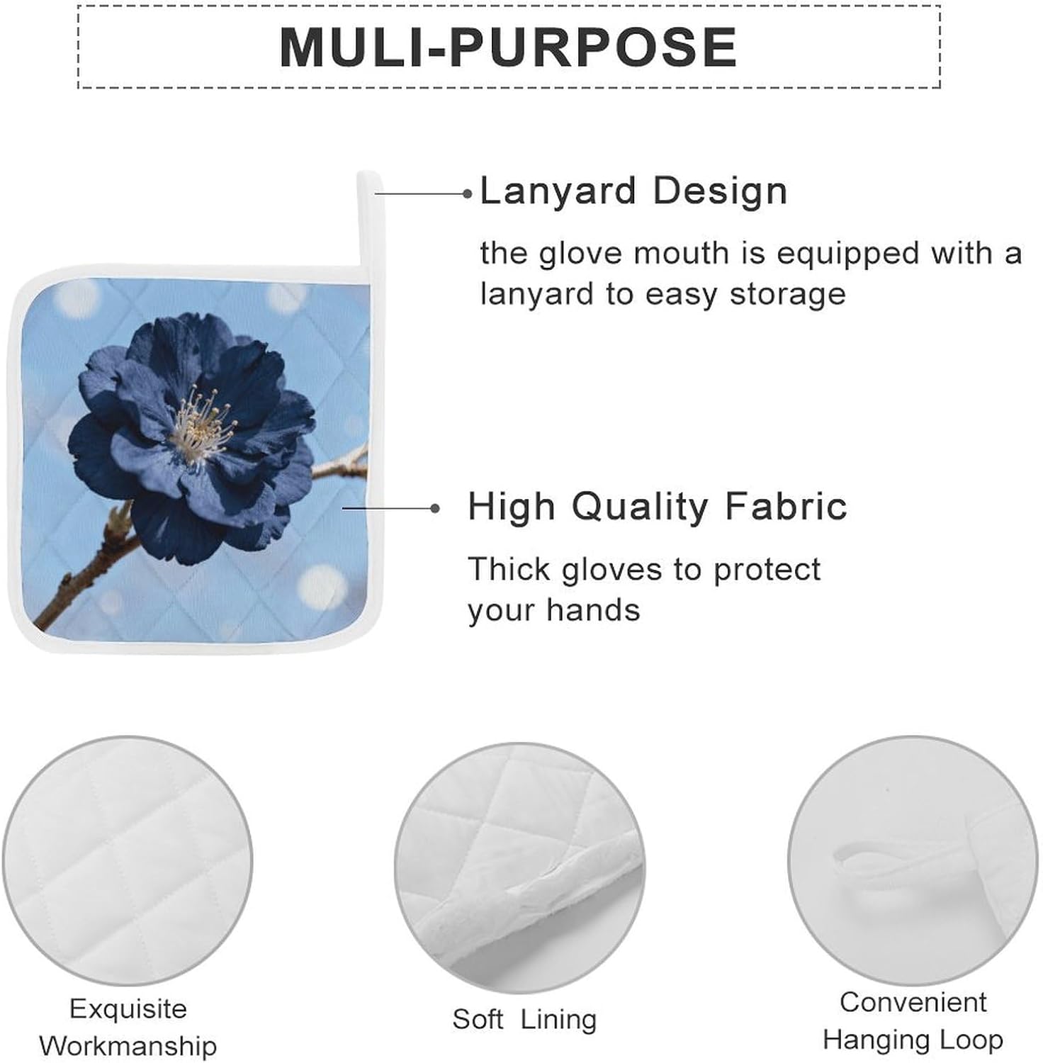 Navy Cherry Blossom Polyester Heat Resistant Pot Pad Non Slip Anti Scald Hot Dish Mat Reusable Table Protector for Kitchen Hot Pot Mat Wear Resistant Heat Proof Table Pad for Countertop Dining Room