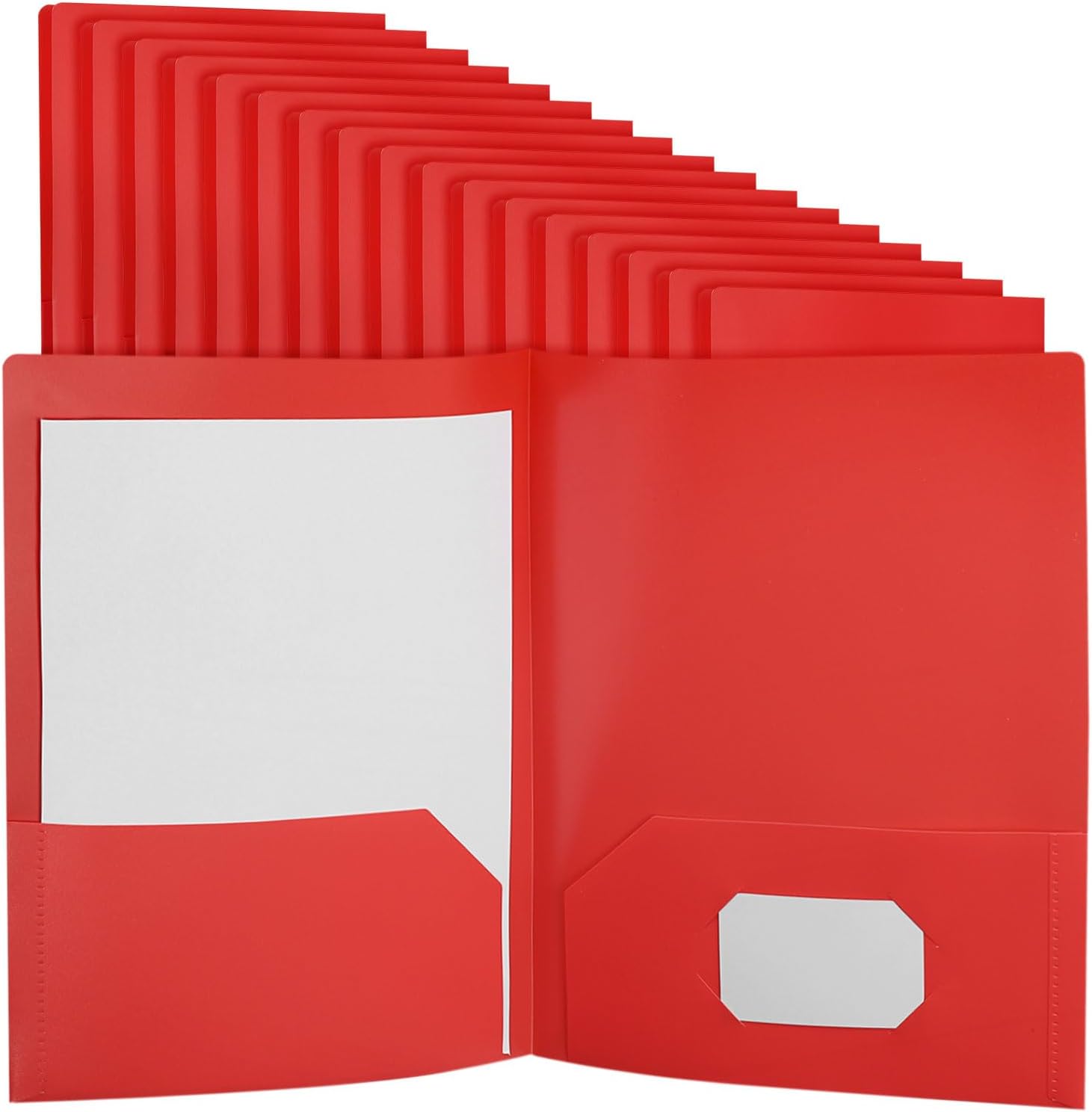 PATIKIL Red Plastic Folders with Pockets, 50 Pack Plastic Pocket Folders Two Pocket Letter Size Heavy Duty for Office Business Card Holder, 9.3x11.4inch
