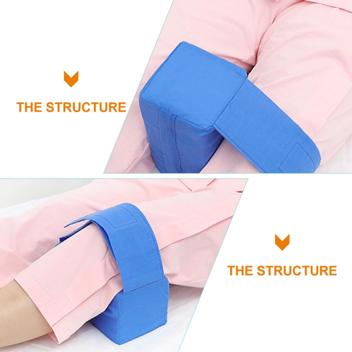 Blue Sponge Knee Pillow with Strap for Side Sleep Alignment