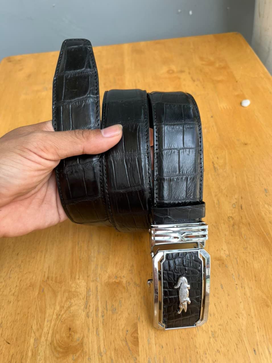 Genuine alligator belly black leather belts for Men, crocodile belly skin Men's belt