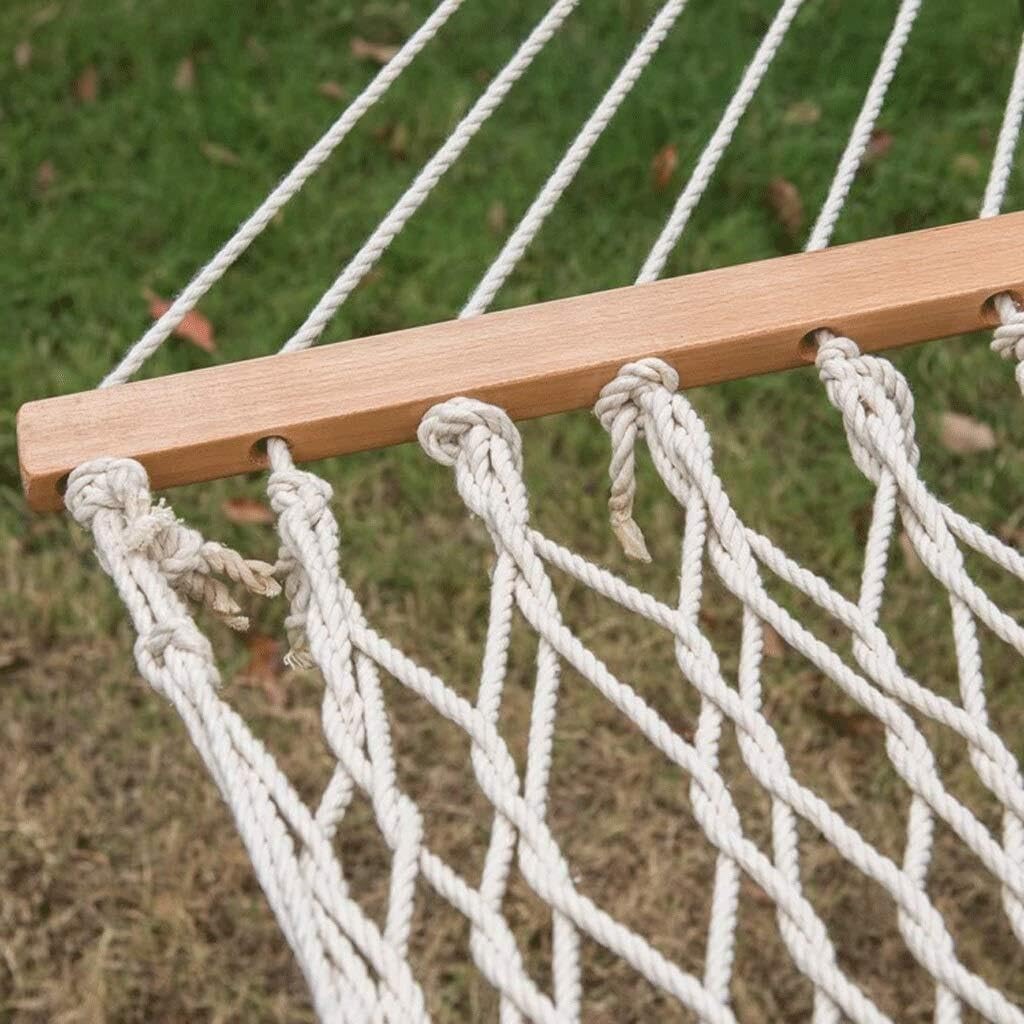 Hamak kempingowy z liny bawełnianej, hamaki z siatki plecionej na zewnątrz/podwórko do wewnętrznego patio hamak (biały 200 x 150 cm)