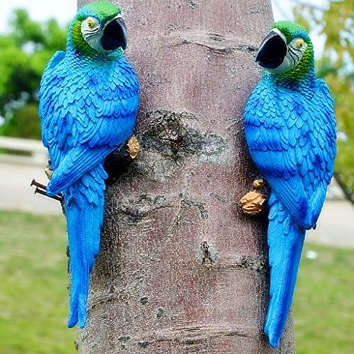 KESOTO 1 Pair Parrot Ornament Birds Animal Outdoor Garden Tree Decor 31cm Blue Look Right & Red Look Left Couple