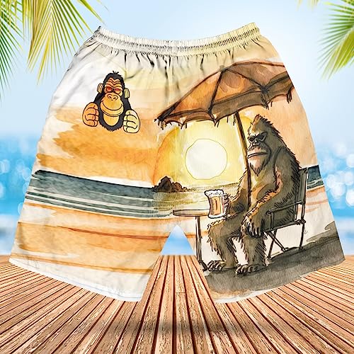 Bigfoot Men's Swim Trunks - Sasquatch Hawaiian Shorts for Men, Men's Summer Bathing Shorts Set 373