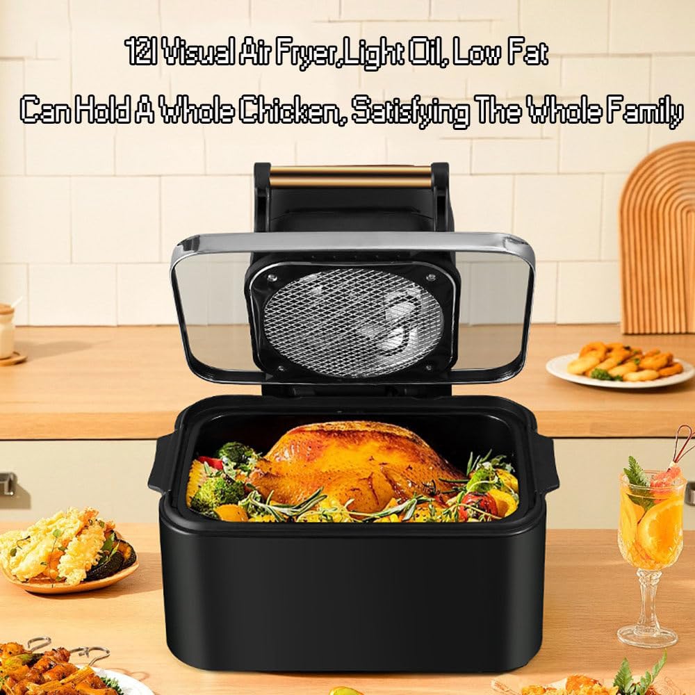 Frytkownica Powietrzna, 12l Visual Air Fryer, 1700w Smart Oven Z Cyfrowym Ekranem Dotykowym, Frytkownica BeztłUszczowa, Regulowany Czas I Temperatura,White
