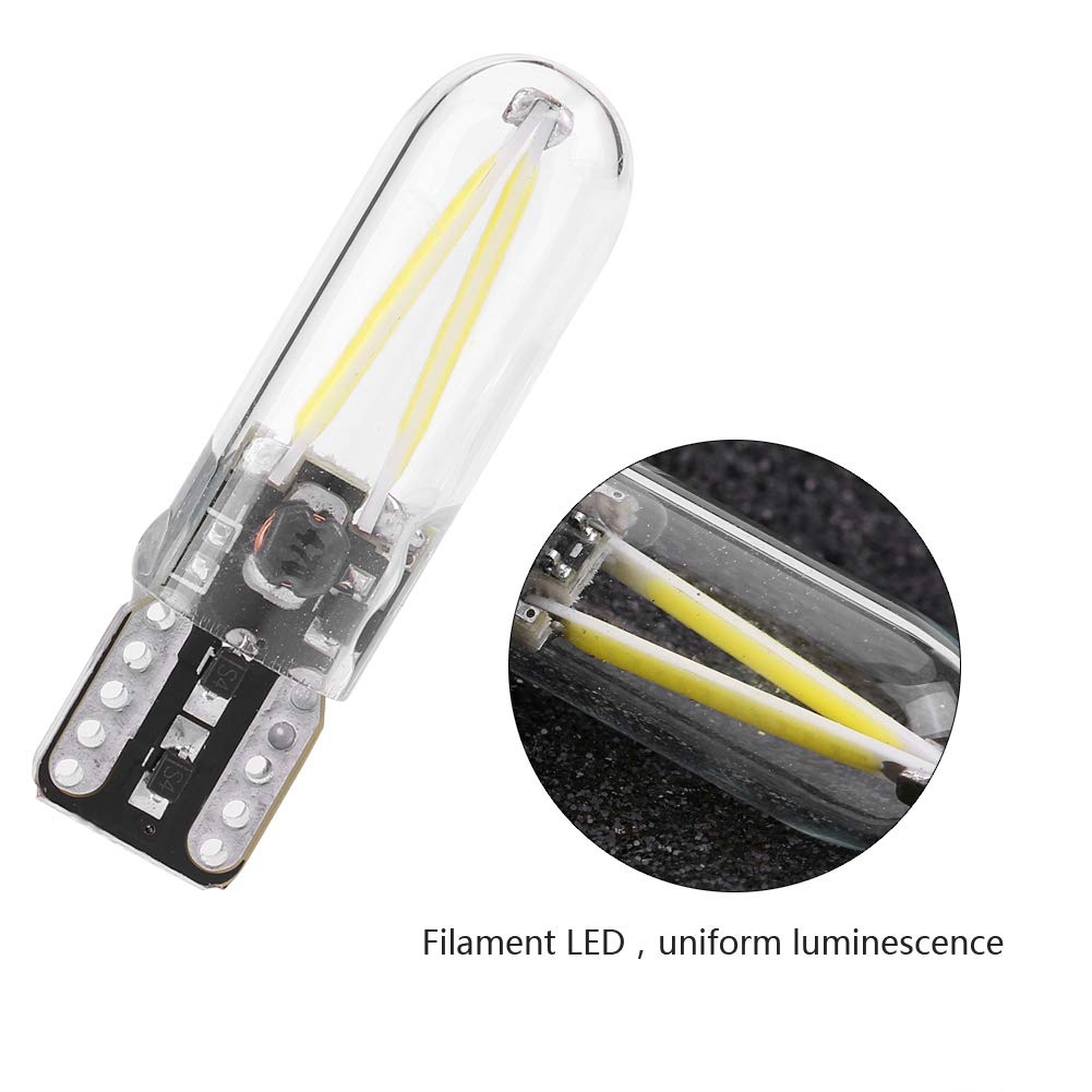 Akozon 2szt Car LED Czytanie wnętrza DRL Żarówka LED kierunkowskazu 8-28V W5W T10 Szklana żarówka COB (białe światło)