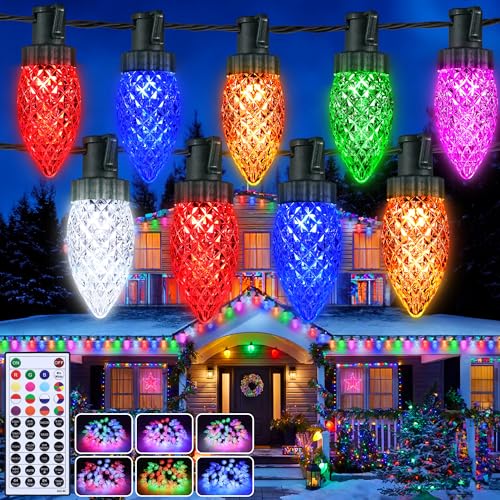 iBaycon RGB C9 Christmas Lights 65FT Color Changing String Lights Connectable Remote Control Waterproof Outdoor C9 String Light for Xmas Tree House Eaves Roof Christmas Holiday Decor