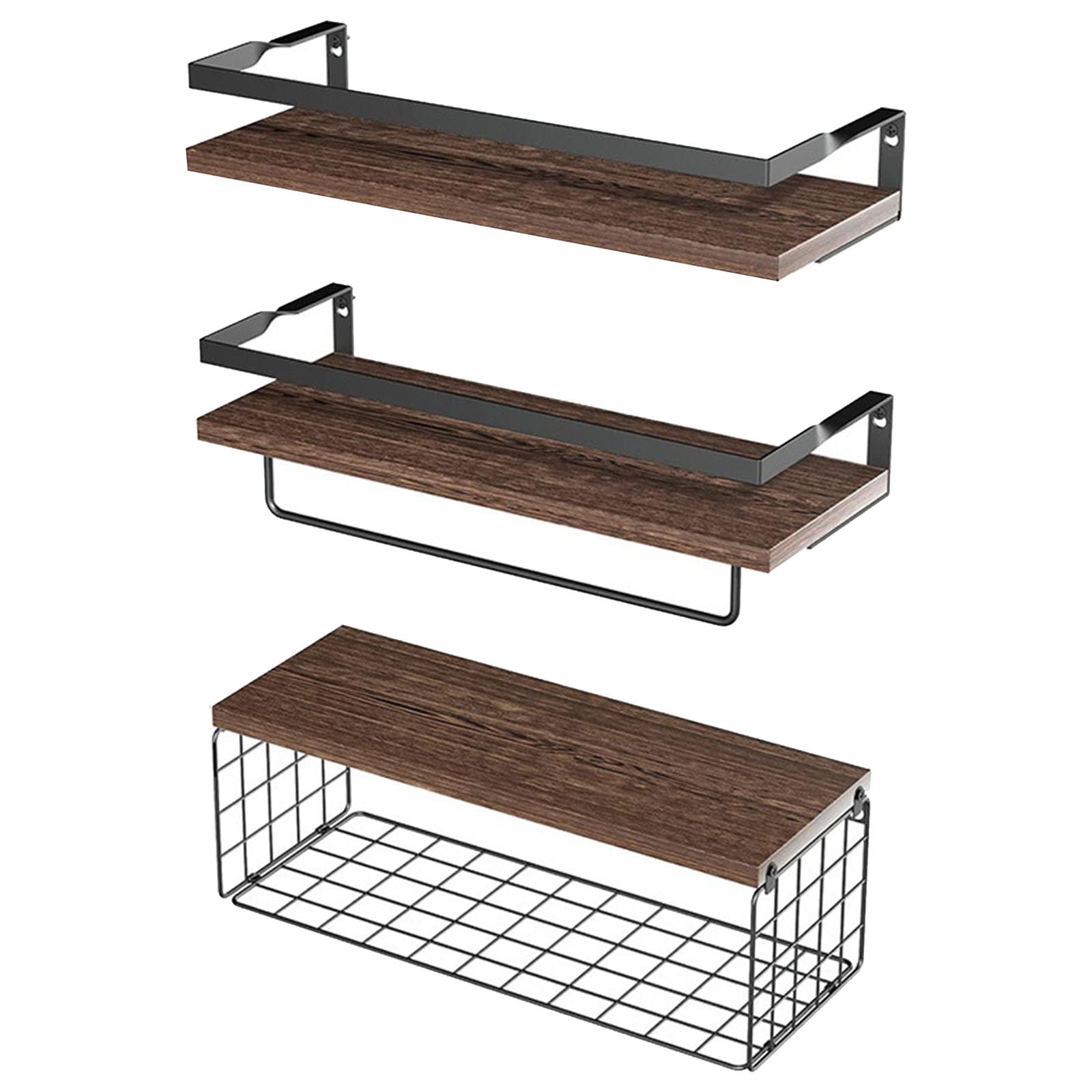 YUANCHUTOP Wall Mounted Floating Shelf with Storage Basket - Stylish Wood Over Toilet Rack for Bathroom, Bedroom, Kitchen nization