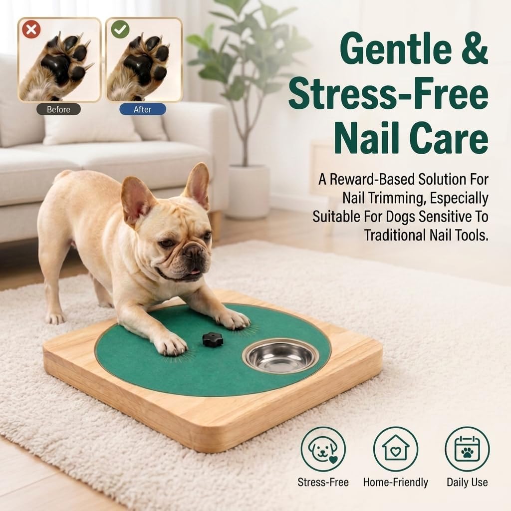 Dog Scratch Board with Treat Box & 2-Pack Replacement Sandpaper, Adjustable Resistance Dog Nail Scratch Board for All Breeds & Sizes, Gentle Nail Care & Slow Feeding, Durable Wooden Scratch Board