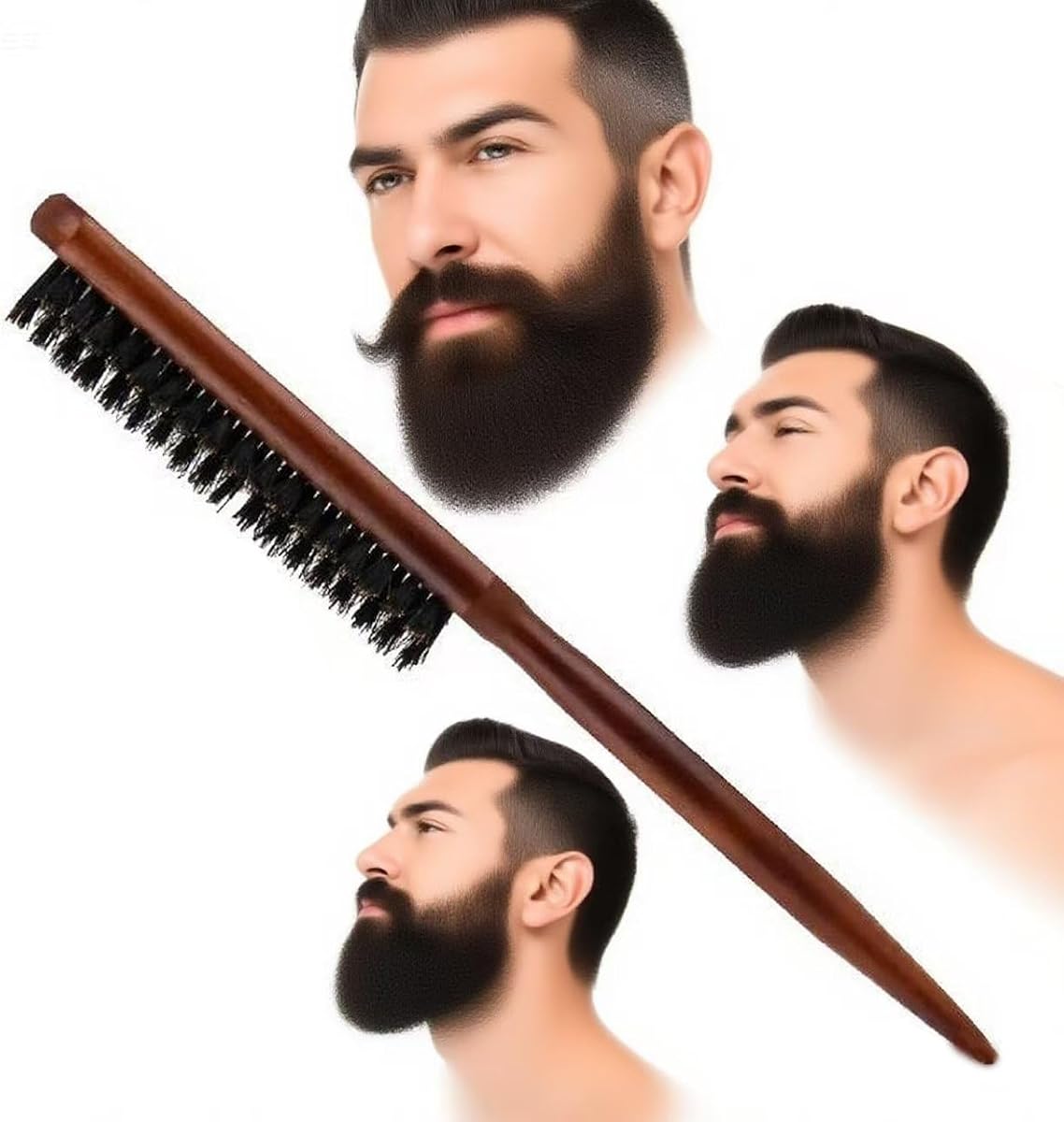 Men's Wood Hair and Beard Brush – Soft Boar Bristles – Massages and Exfoliates Skin and Scalp – Ideal Men's Grooming Accessory