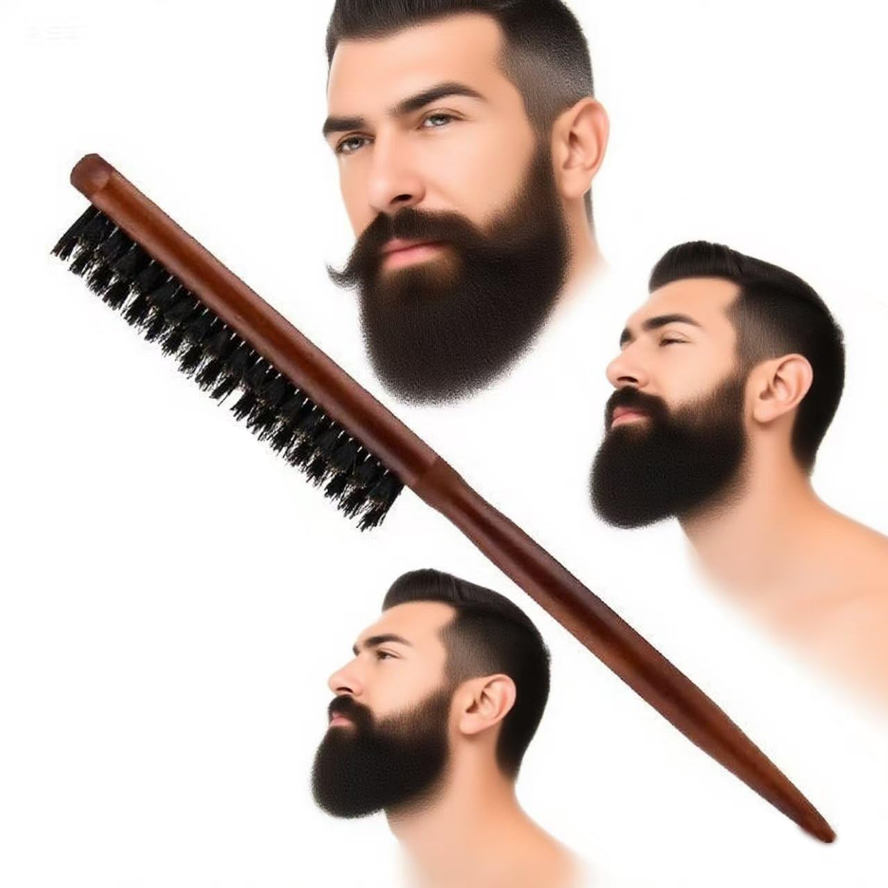 UNHERHAIR Men's Boar Bristle Beard Brush with Walnut Wood Handle - Soft Bristles Exfoliate, Massage Scalp for Itch Relief & Growth