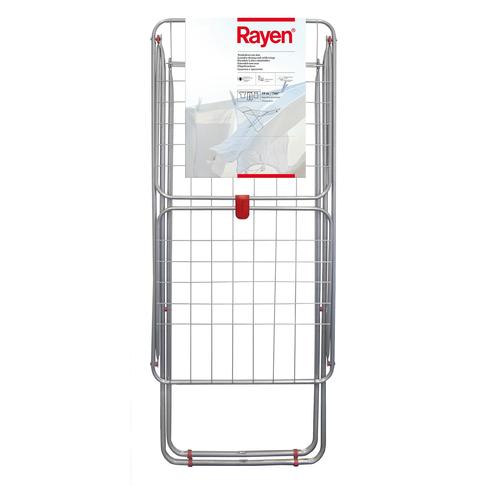Rayen Suszarka na Pranie ze Skrzydłami, 177x54,5x107,5 cm, Malowana Stal, Blokada Skrzydeł, Antypoślizgowe Nogi