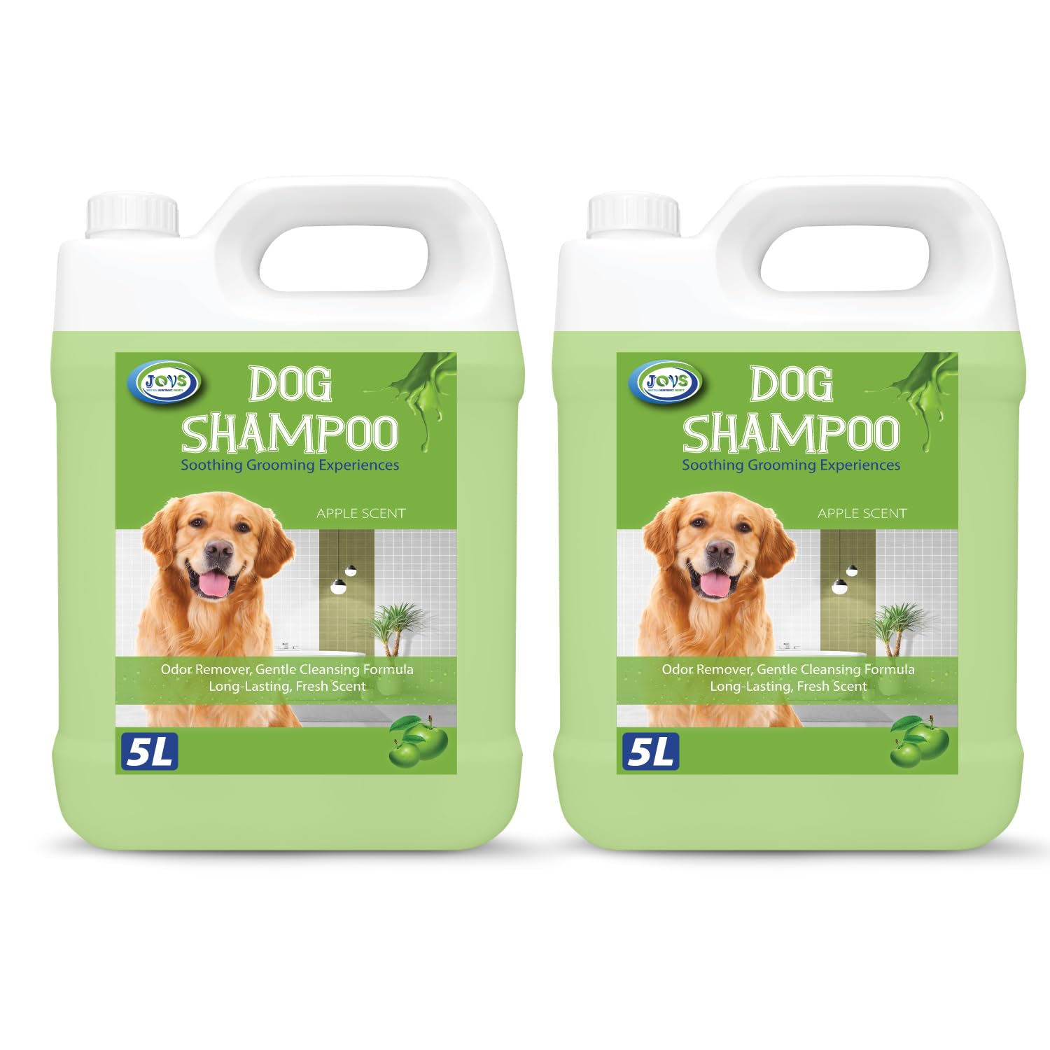 JOVS Professional Dog Shampoo 2 X 5L - Apple Scent, Concentrated Formula - Ideal for Puppies and Dogs with Sensitive Skin - Odor Remover, Gentle & Deep Cleaning.