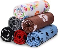 Comsmart 6-Pack Ultra-Soft Fleece Dog Blankets for Small Dogs & Cats - Cute Paw Print, 24x28 Inches, Multi-Color