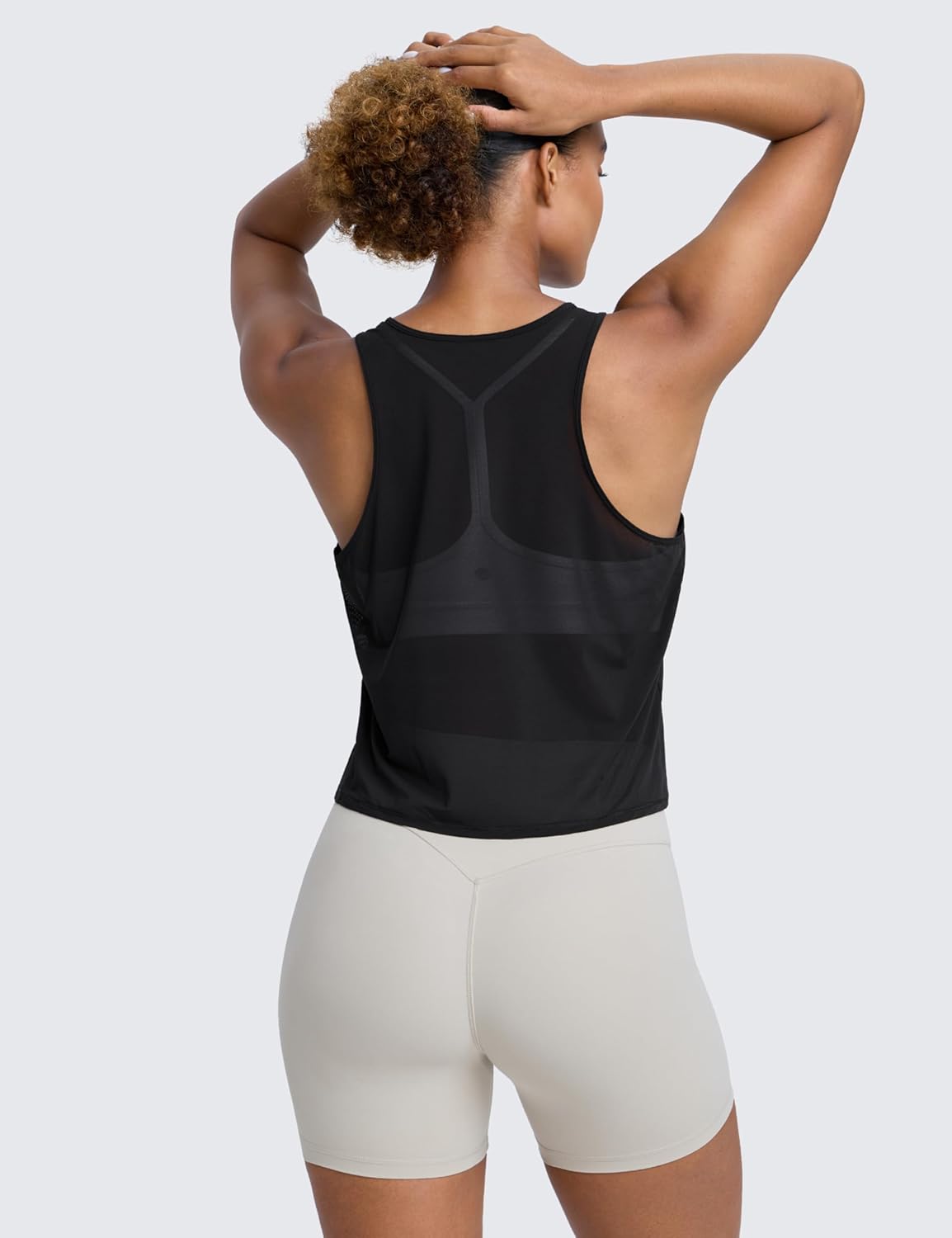 CRZ YOGA Mesh Workout Tank Tops for Women - Athletic Sheer Scoop Neck Cover Up Breathable Summer Sleeveless Shirts