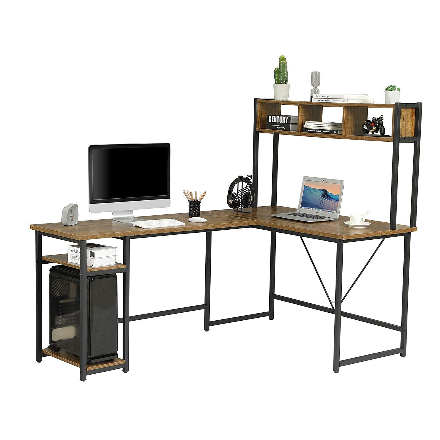 Sedeta 70 Inch Reversible LShaped Desk with Storage Shelves