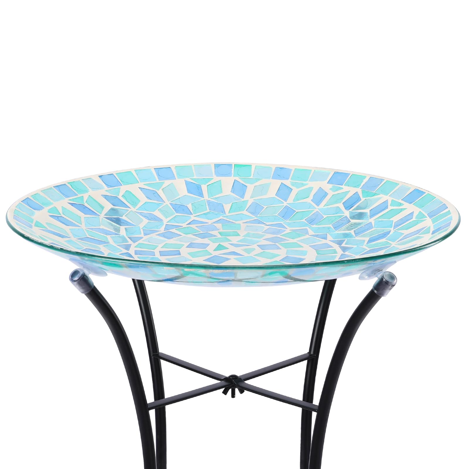 VCUTEKA Mosaic Bird Bath, Glass Birdbath Detachable with Metal Standing for Outdoor Patio Garden Backyard Décor