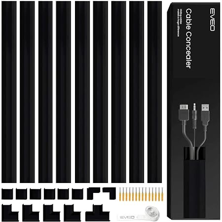 EVEO 306-Inch Cable Cord Cover Raceway - Wall Wire Hider For TV, Home Office, Black, 18 Pieces - View #8