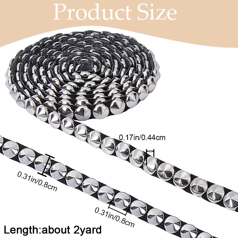 GORGECRAFT 2 Yards 8mm Wide Hot Fix Nailhead Trim Silver Metal Convex Dome Iron on Nailhead Applique Trim Tack Strips for DIY Clothes Bag