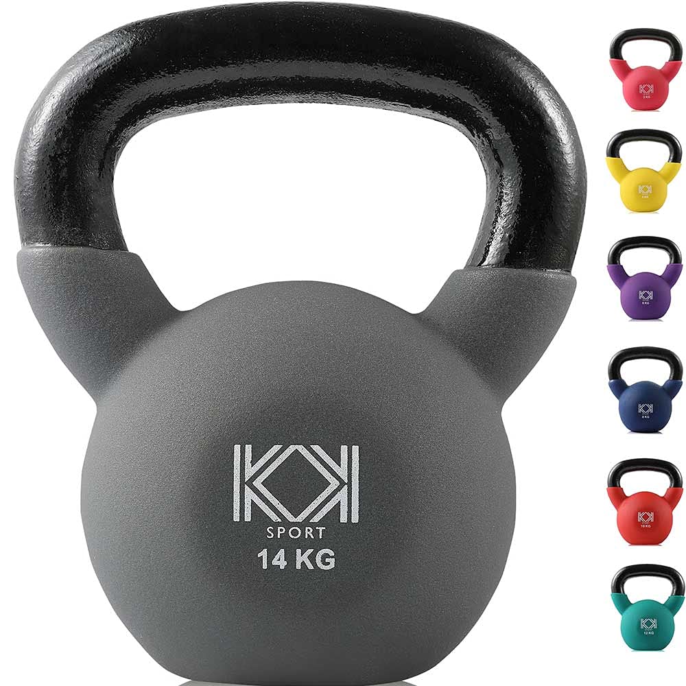 KK Kettlebells Cast Iron Neoprene Coated Weights Lifting Strength Training Home Gym Exercise (14Kg, Grey) โ image 1