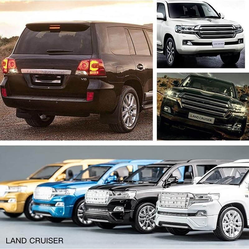 Image of PINQUE Kids New Car 1:32 Land Cruiser Diecast Alloy Metal Pull Back Car with Openable Doors Music Sound and Light Vehicle Toy Car for Boys (Gold)