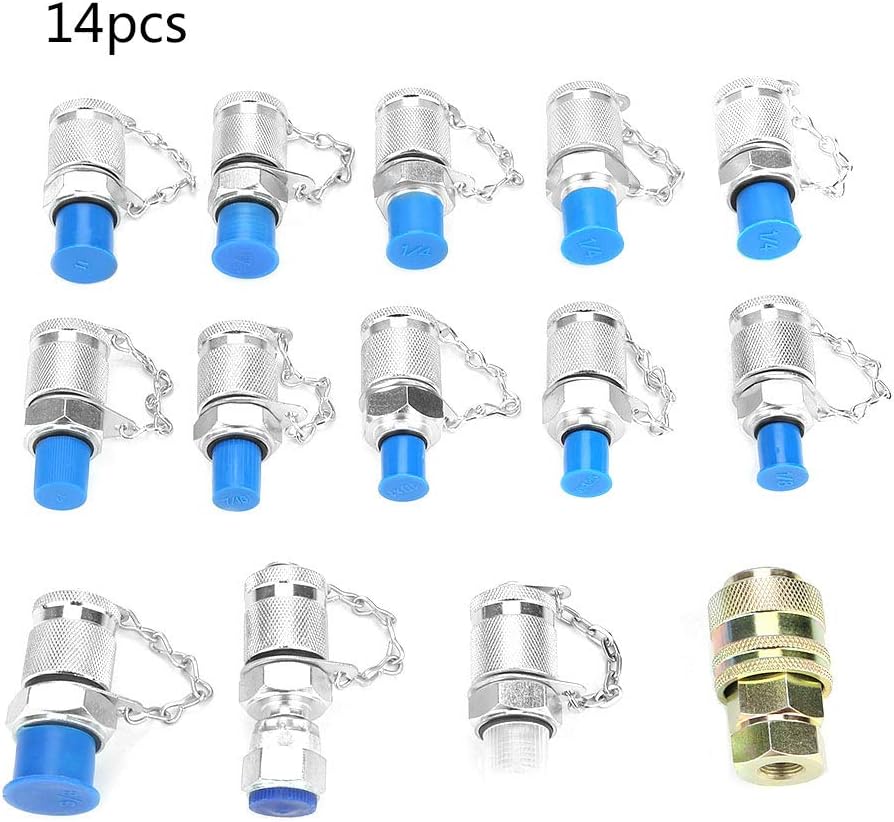 Hydraulic Pressure Test Coupling Kit, 14pcs Testing Coupling Adapter Set for Hydraulic System