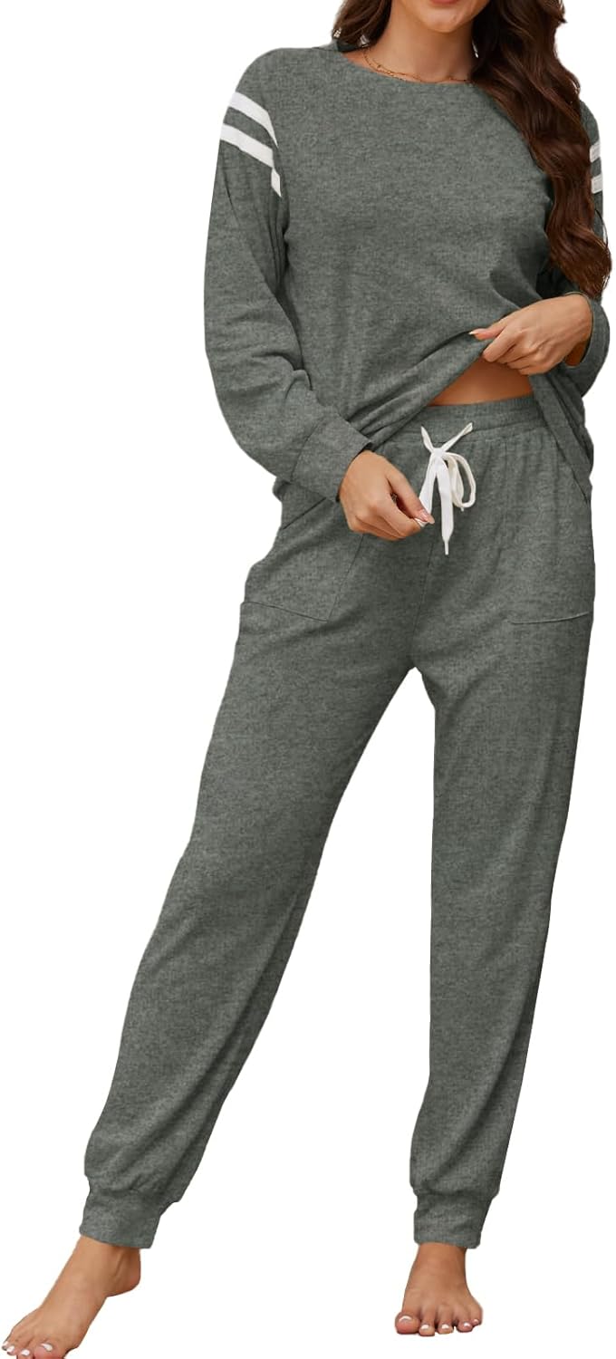 Women's Pajamas Set Soft 2 piece Loungewear Long Sleeve & Long Pants Pj Set with Pockets for Women