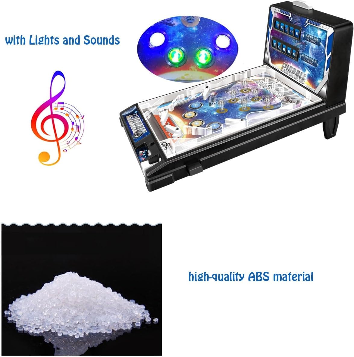 Mini Pinball Machine for Kids, Electronic Tabletop Pinball Toy, Puzzle Pinball Game Favor, Home Arcade with Scoreboard, Light and Sound, Christmas Space Pinball Game