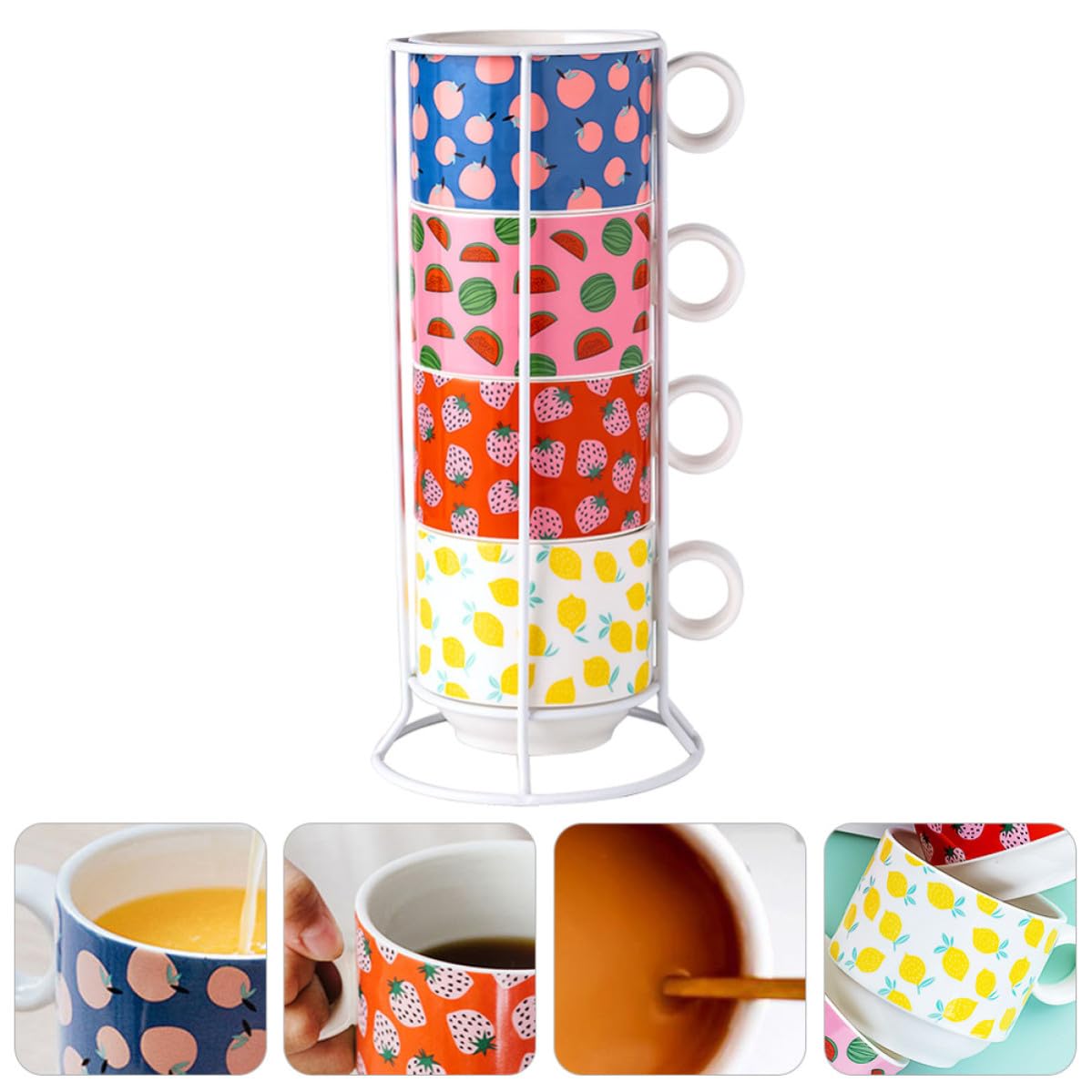 Garneck 1set Tazze in Ceramica Impilabili Supporto in Tazze da caffè e tè per Casa e Ufficio Manico Ergonomico per Bevande Calde e Fredde