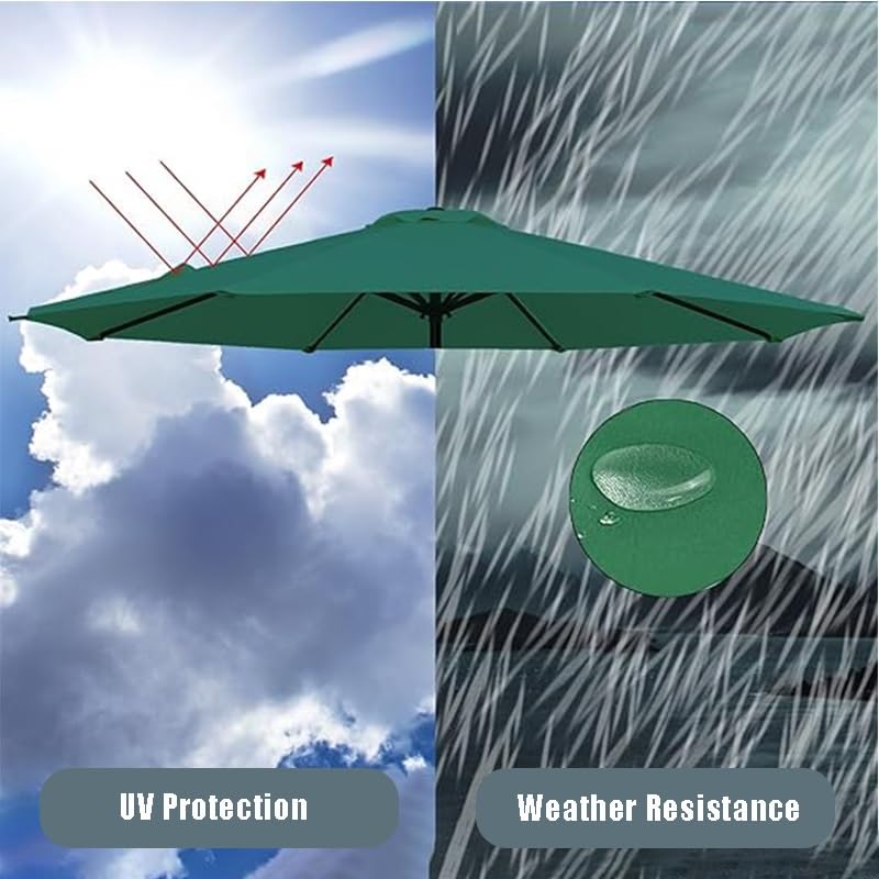 GSKFXJ 6.5ft 7.5ft 8ft Top Outdoor Umbrella Replacement Canopy 9ft 10ft 11.5ft Replacement Parasol Cover Market Umbrella Replacement Cover for 8 Ribs 6 Ribs(Dark Green,(2.7m/9ft) 6Ribs)