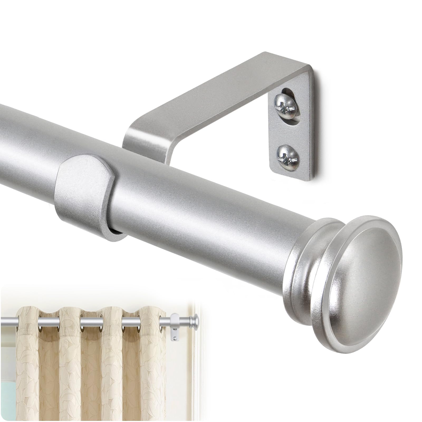 Photo 1 of TONIAL Curtain Rod 32 to 86 Inch(2.6-7.2ft), Telescoping Splicing 3/4 Drapery Rods for Windows 54 to 82 Inch(4.5-6.8ft) with Small Cap Finial, Silver
