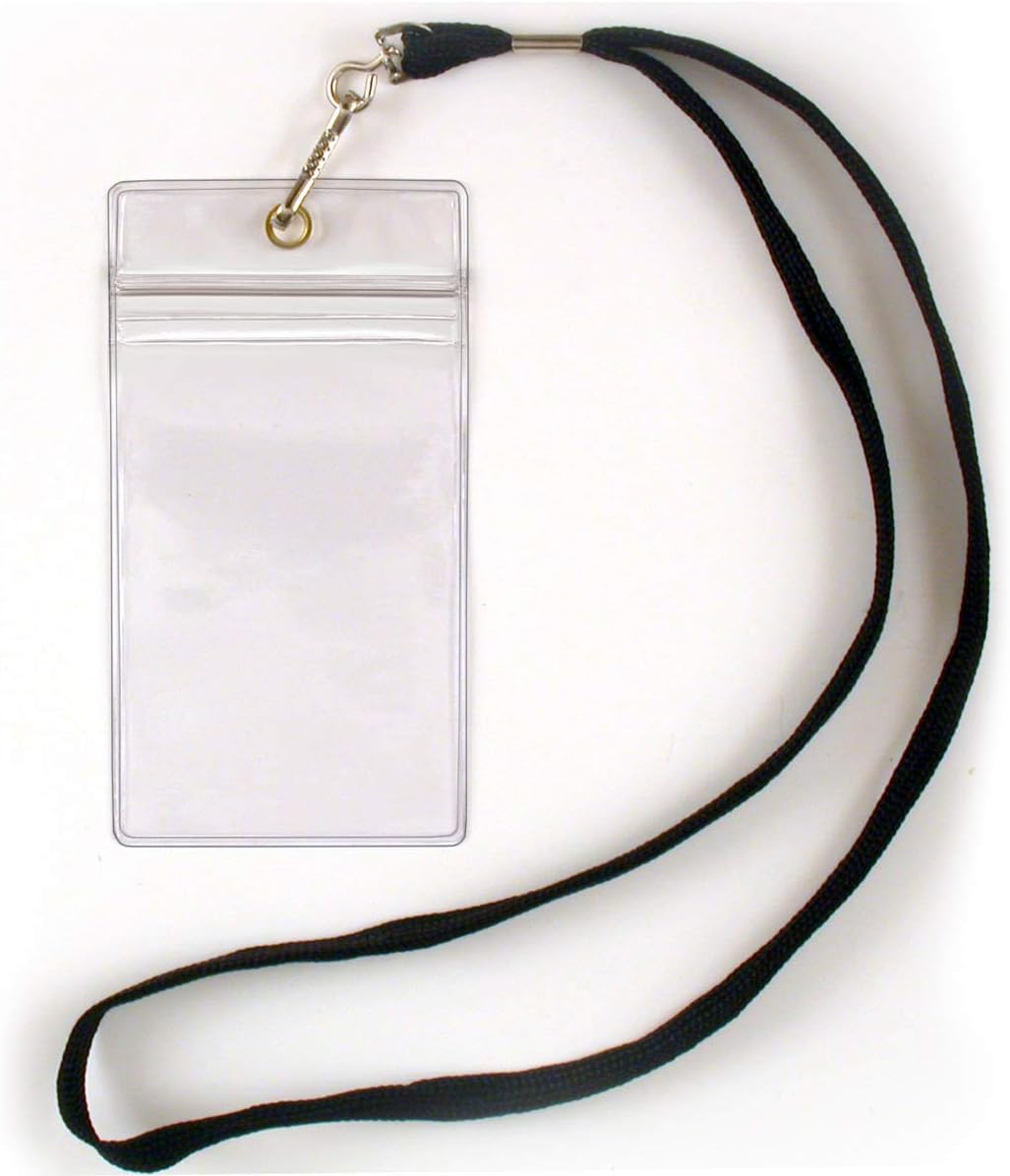 StoreSMART - 100 Pack - ID/Badge Holder with Lanyard - Clear Plastic - LY3578ZIPS-100