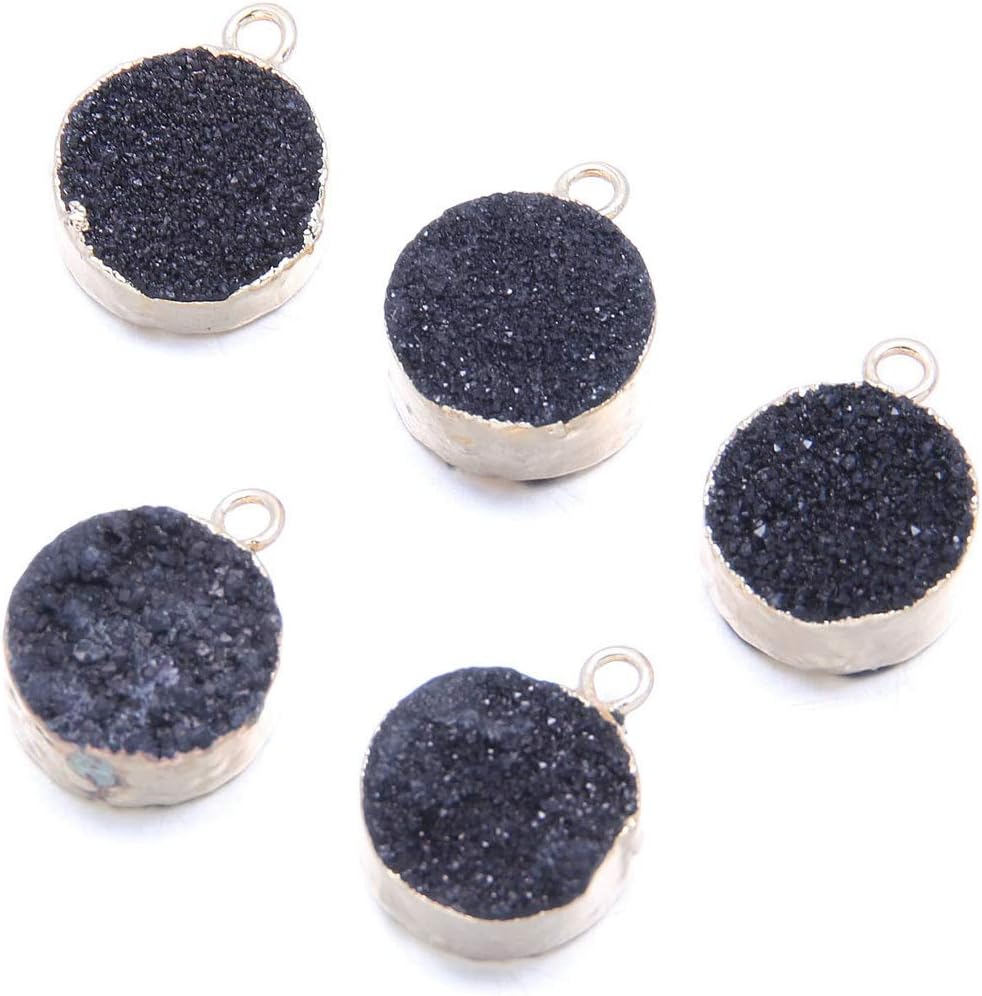 5PCS Natural Round Druzy Agate Stone Pendant Links Healing Chakra Gemstone Charms Pendants 13X7mm for Jewelry Making Hole: 2mm (Random Mixed Colors) - Image 4