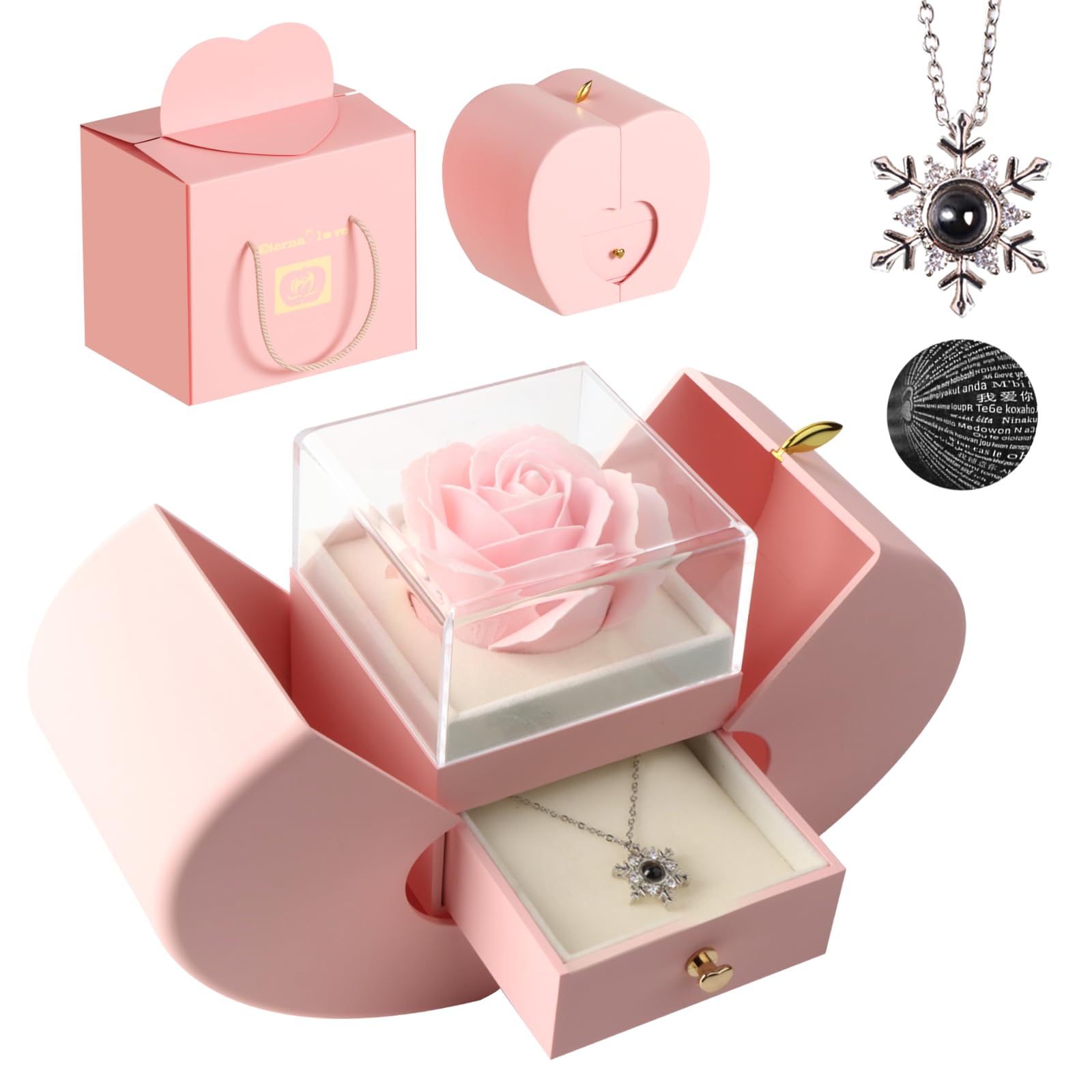 SuewidfayPreserved Eternal Rose Gift For Women, Forever Rose Present With I Love You Necklace in 100 Languages, Gifts For Her,Mum,Wife,Girlfriend On Birthday, Anniversary, Valentine's Day, Christmas