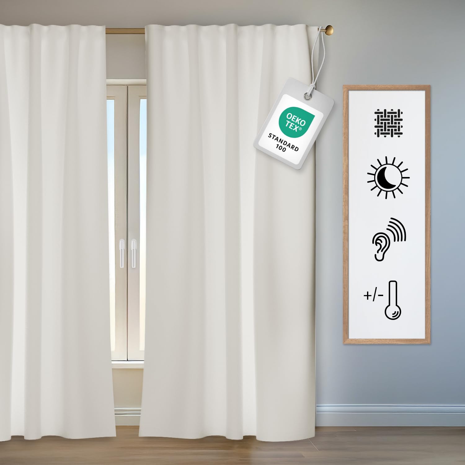 Homing Vorhang Kim Creme 2er Set | Verdunkelungsvorhang inkl. Multifunktionsband | Thermovorhang Hitzeschutz | Akustikvorhang Schalldämmung | Vorhang Blickdicht | Blackout Curtain | 140x245 cm