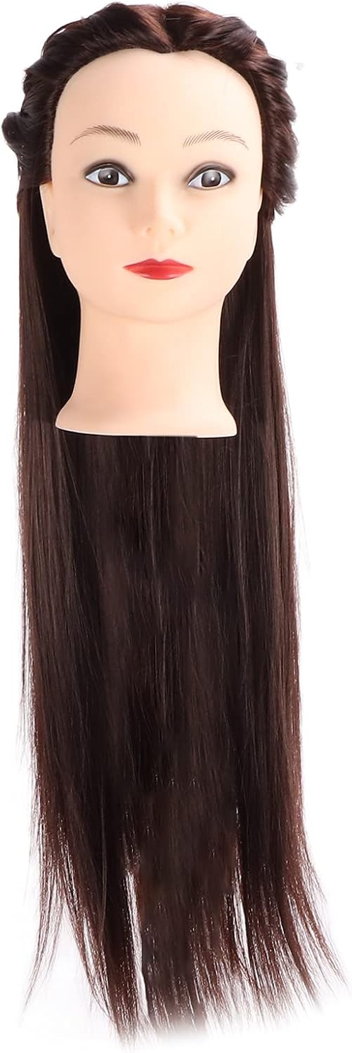 Luocute Hair Mannequin Head, High Temperature Synthetic Straight Hair for Styling Practice, with Simulate Scalp, Doll Head for Cosmetology Beauty School Teachers and Students