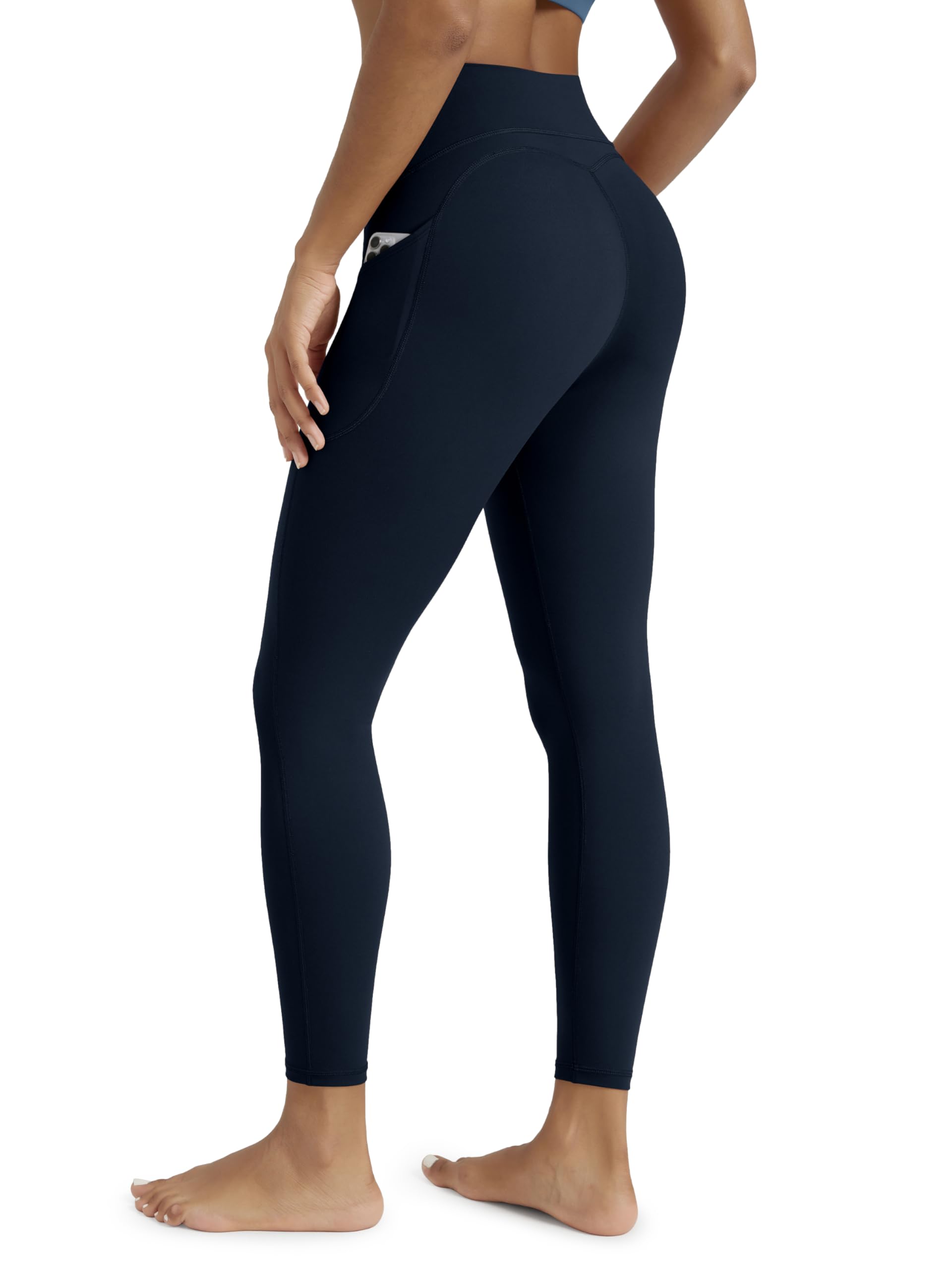 ODODOS Women's 3D Contour Butt Lift 7/8 Compression Leggings with Pockets High Waist Tummy Control Yoga Pants, 25" Inseam