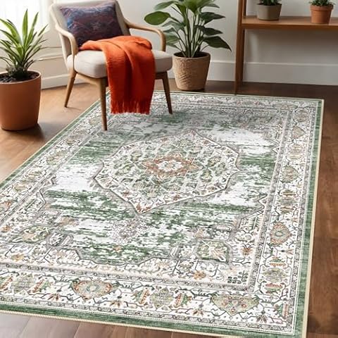 YOUFORTONG Washable Rug 3x5 Area Rugs: Soft Ultra Thin Low Pile Mat Machine Washable Indoor Doormat Lightweight Entry Rug Anti Slip Backing Rugs for Living Room Bedroom Kitchen 3'x5' Green Cover