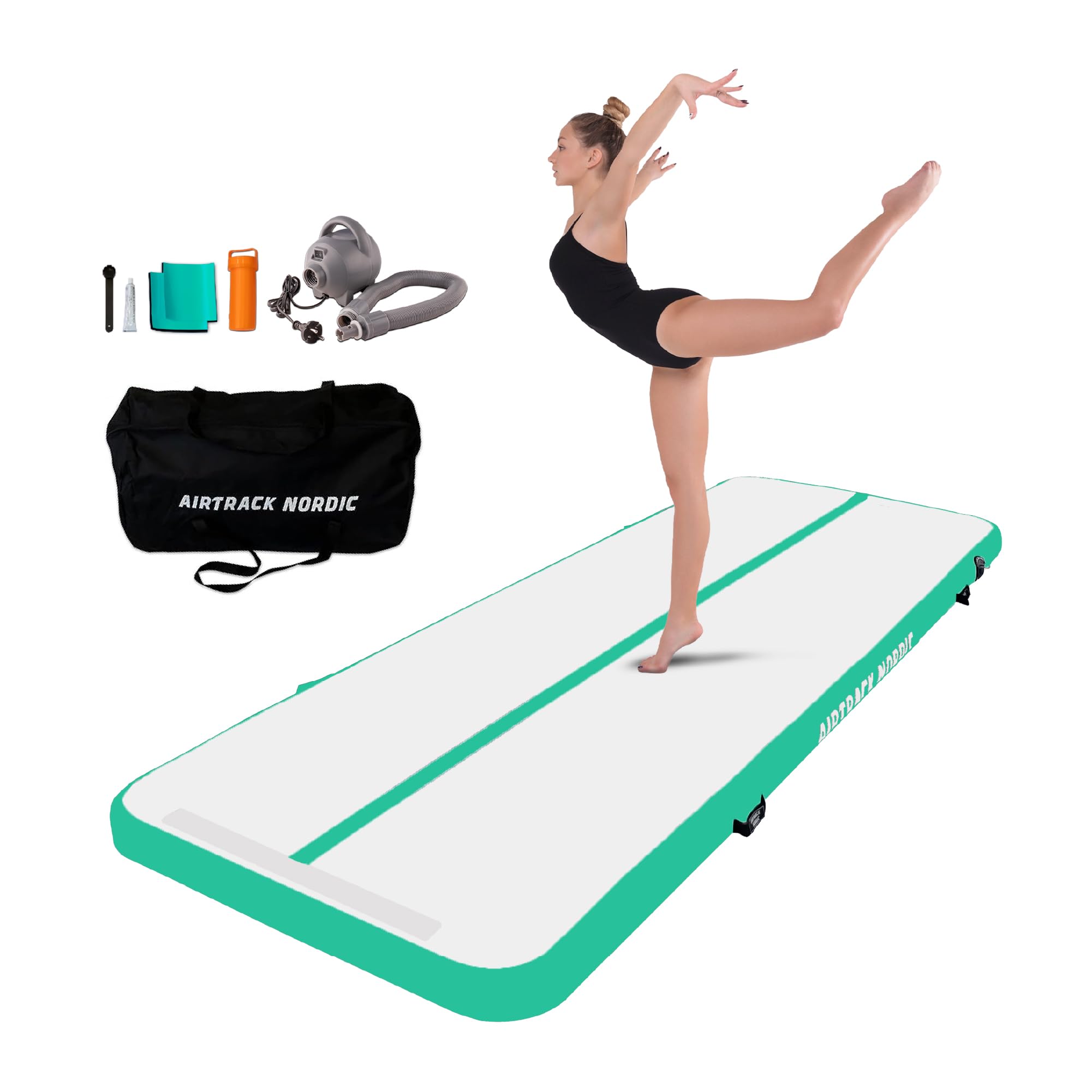 Airtrack Nordic Standard Gimnasia colchoneta inflable 3m - 8m - con bomba de aire eléctrica, esterilla inflable de gimnasia, ideal para gimnasia, yoga