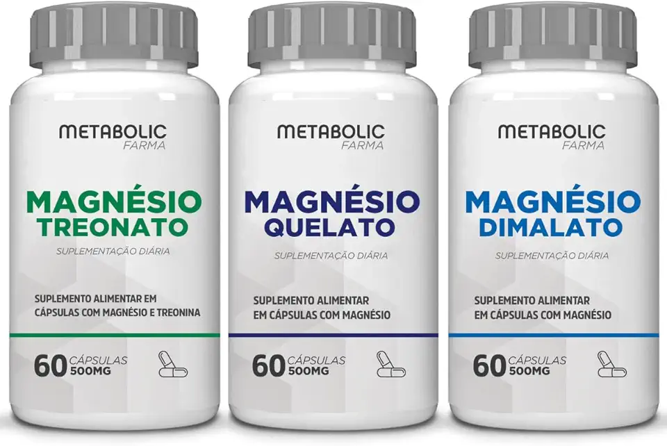 Kit Magnesio Treonato + Dimalato + Quelato Bisglicinato 500Mg 180 Cápsulas - Metabolic Farma