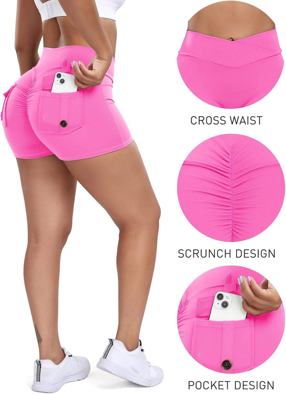 SEASUM Women Pocket Shorts 3"/4.5" Scrunch Butt Workout Cargo Shorts V Waist Yoga Booty Lifting Gym Bottom - Image 4