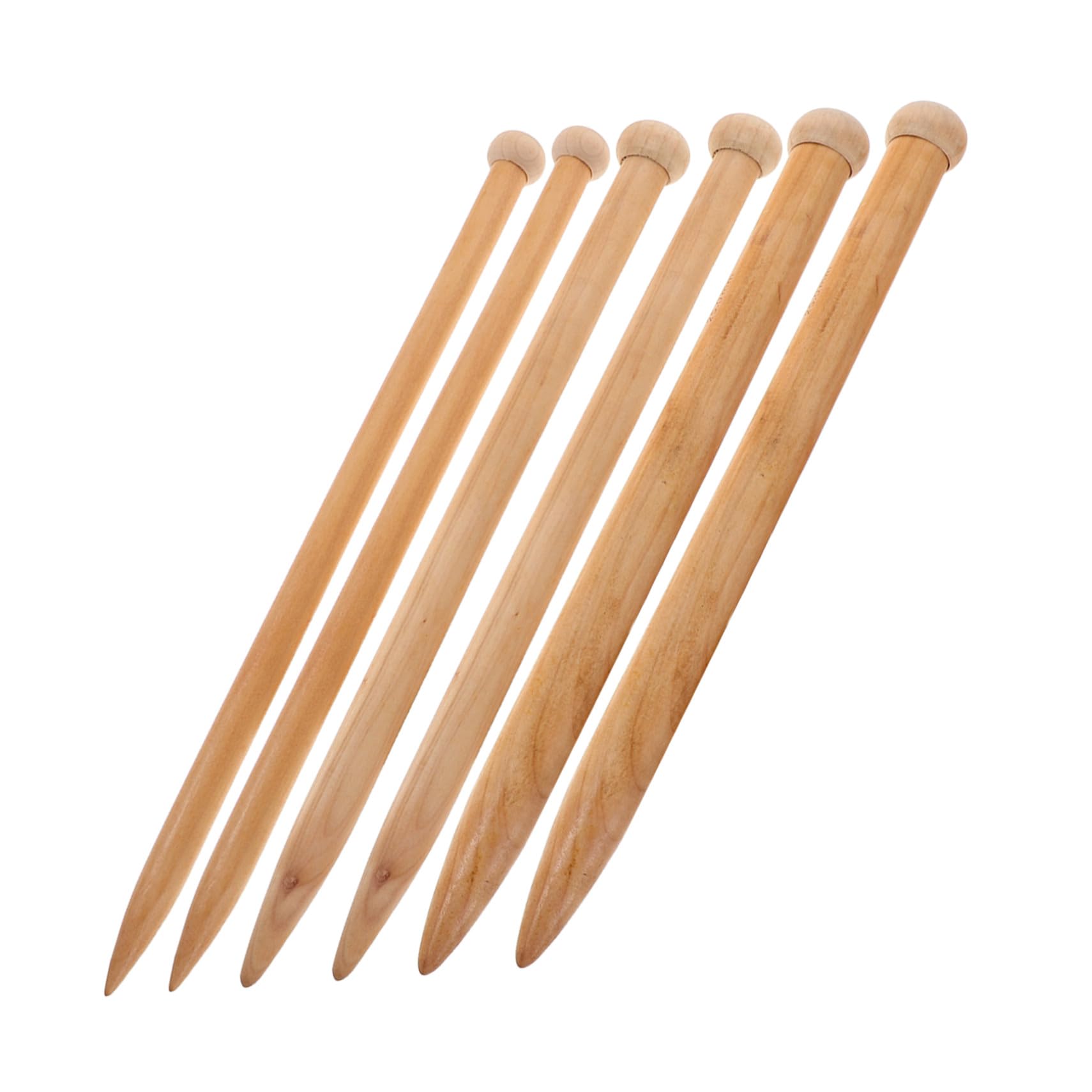 Agujas de Tejer de Madera Extragrandes Beige, 6 Piezas | Grosor Especial para Hilos Gruesos, Reduce la Tensión Dedos, Adecuado para Proyectos DIY y Decoración