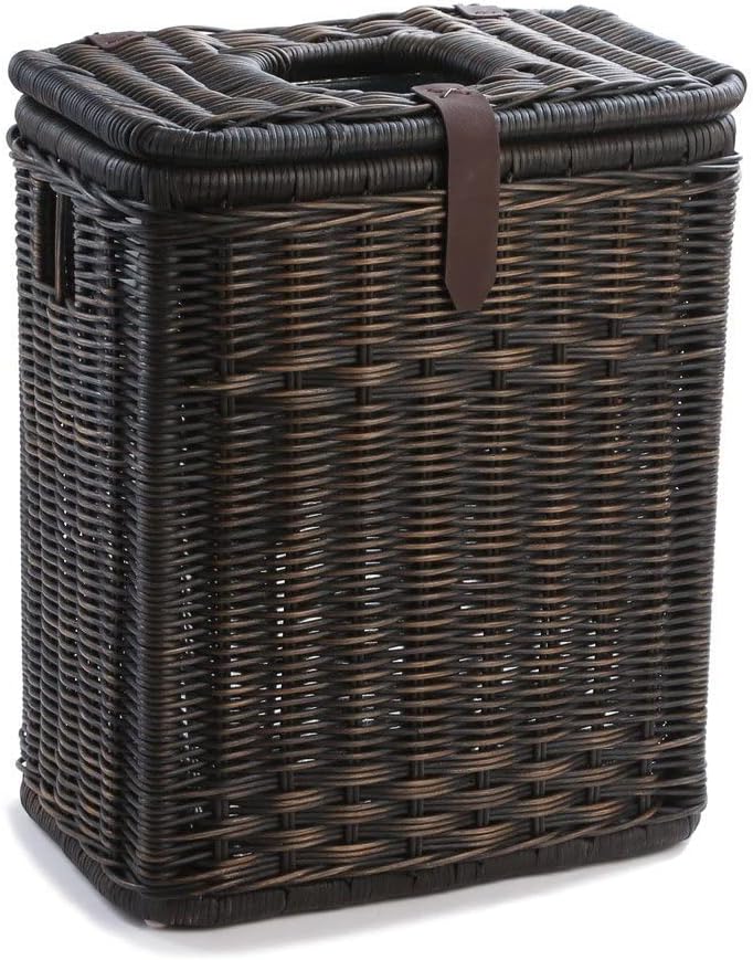 The Basket Lady Drop-in Wicker Rectangular Trash Basket with Metal Liner, 20 in L x 13 in W x 24 in H, 19 Gallon Capacity, Serene Grey…