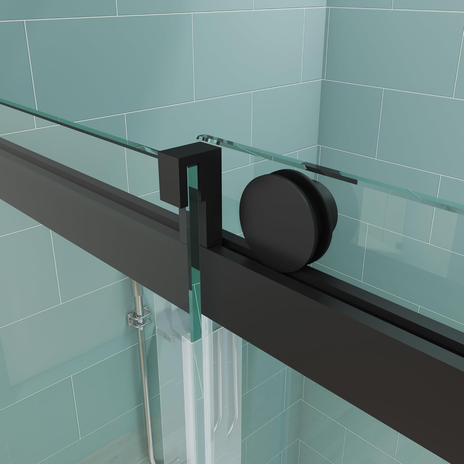 Frameless Single Sliding Shower Door Soft Close System 56"- 60" W x 76" H Noiseless 3/8" 10mm Easy Clean Clear Tempered Glass SS08-WF6076 (Matte Black)