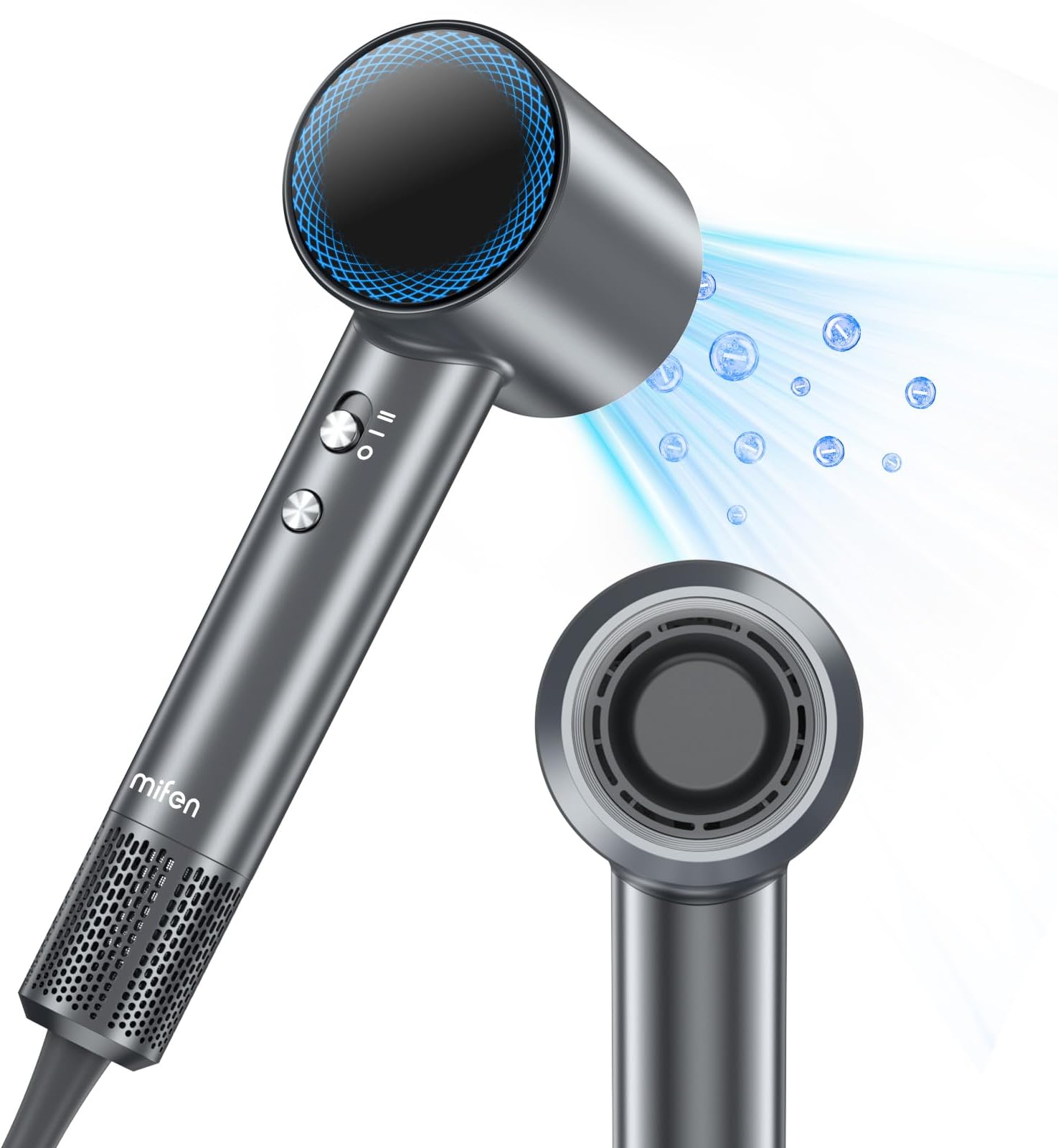 Hair Dryer, mifen High-Speed Hair Blow Dryer for Home Salon, Fast Drying Travel Hair Dryer with Low Noise Thermo-Control Magnetic Concentrator, Grey