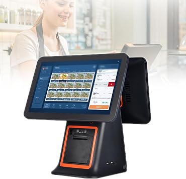 Commercial POS Terminal Machine, 15.6" 1080p Dual Touch Screen Sale Cash Register with 58mm Thermal Printr, 4G+64G Smart Pos Systems, for Restaurants, Supermarkets, Bars, Coffee Shops