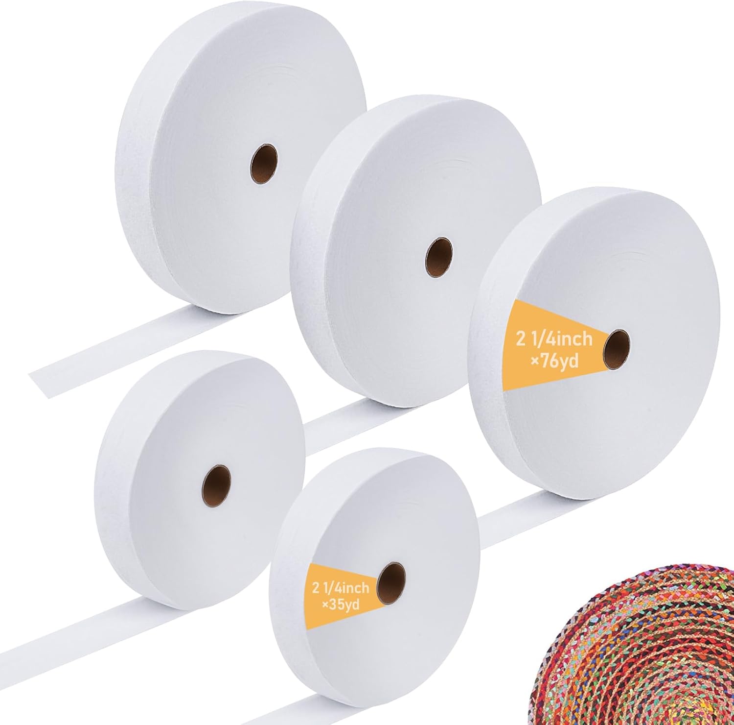 300 Yards Jelly Roll Batting Strips for Rugs 2 1/4 Inch, 5 Rolls Jelly Roll Fabric, Cotton Blend Quilt Batting for Quilting Jelly Roll Rugs, Throw Rugs Upholstery Projects